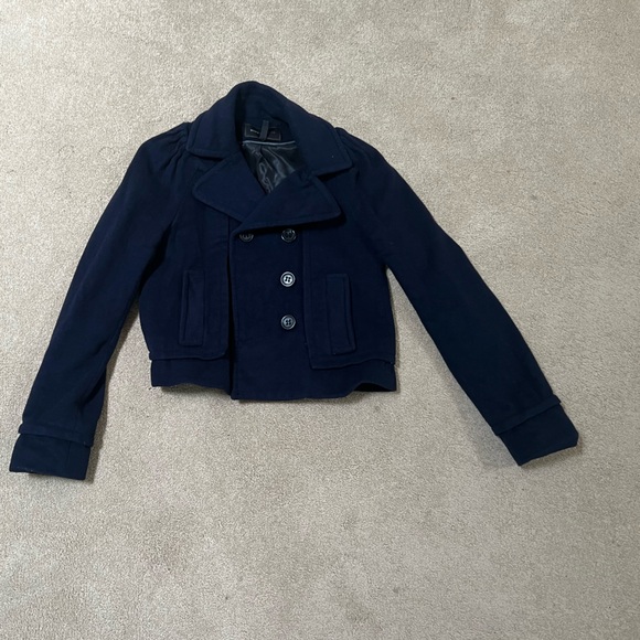 BCBG High Wasted Navy Wool Blazer Coat - Picture 3 of 6